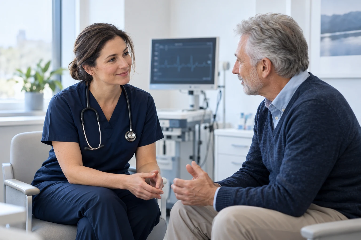 AI-generated illustration of a physician and patient during a cardiology consultation